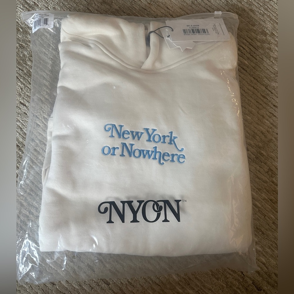 NWTS NYON X Knicks Cream Embroidered Motto Hoodie (Size M) - Picture 2 of 3